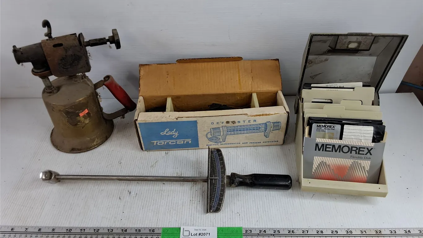 Propane Torch, Torque Wrench, Torcan Defroster & Floppy Disc Organizer