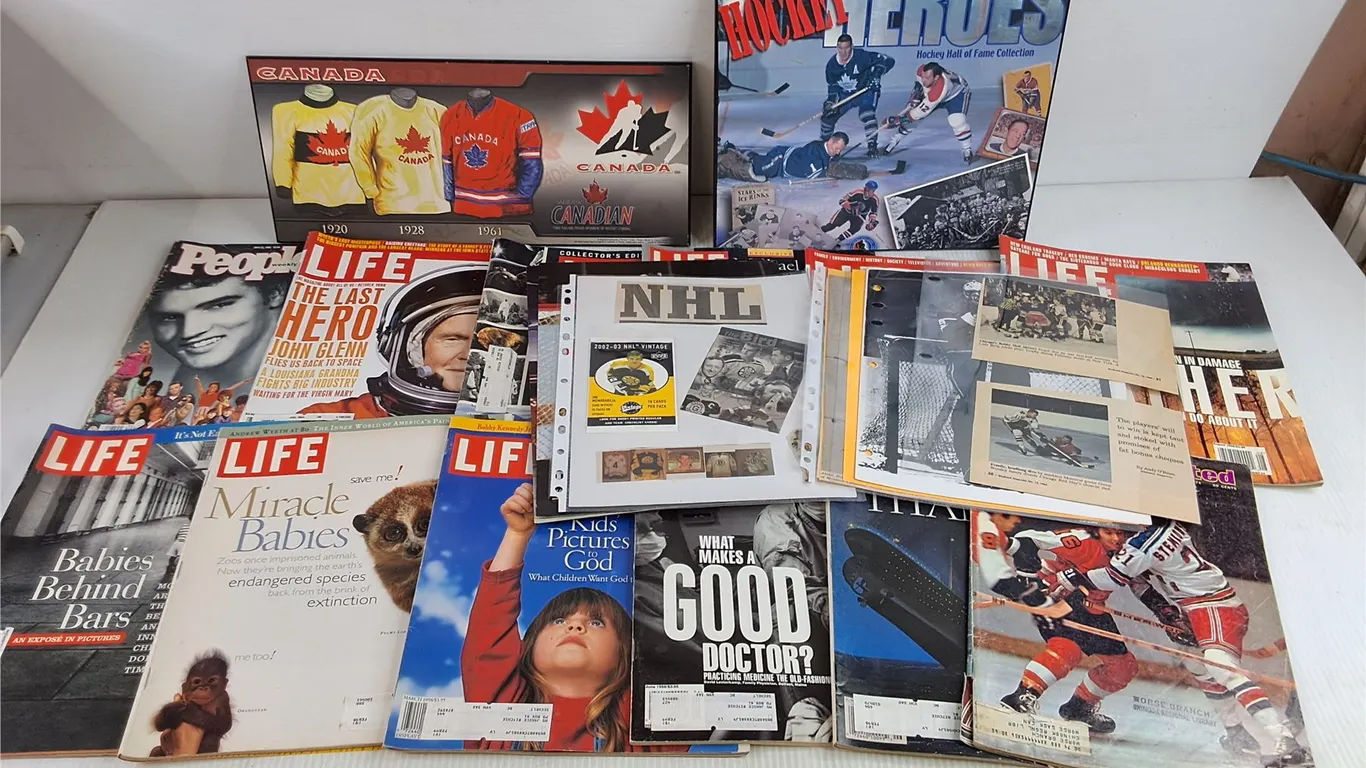 Assorted Life Magazines, NHL Plaques, Misc