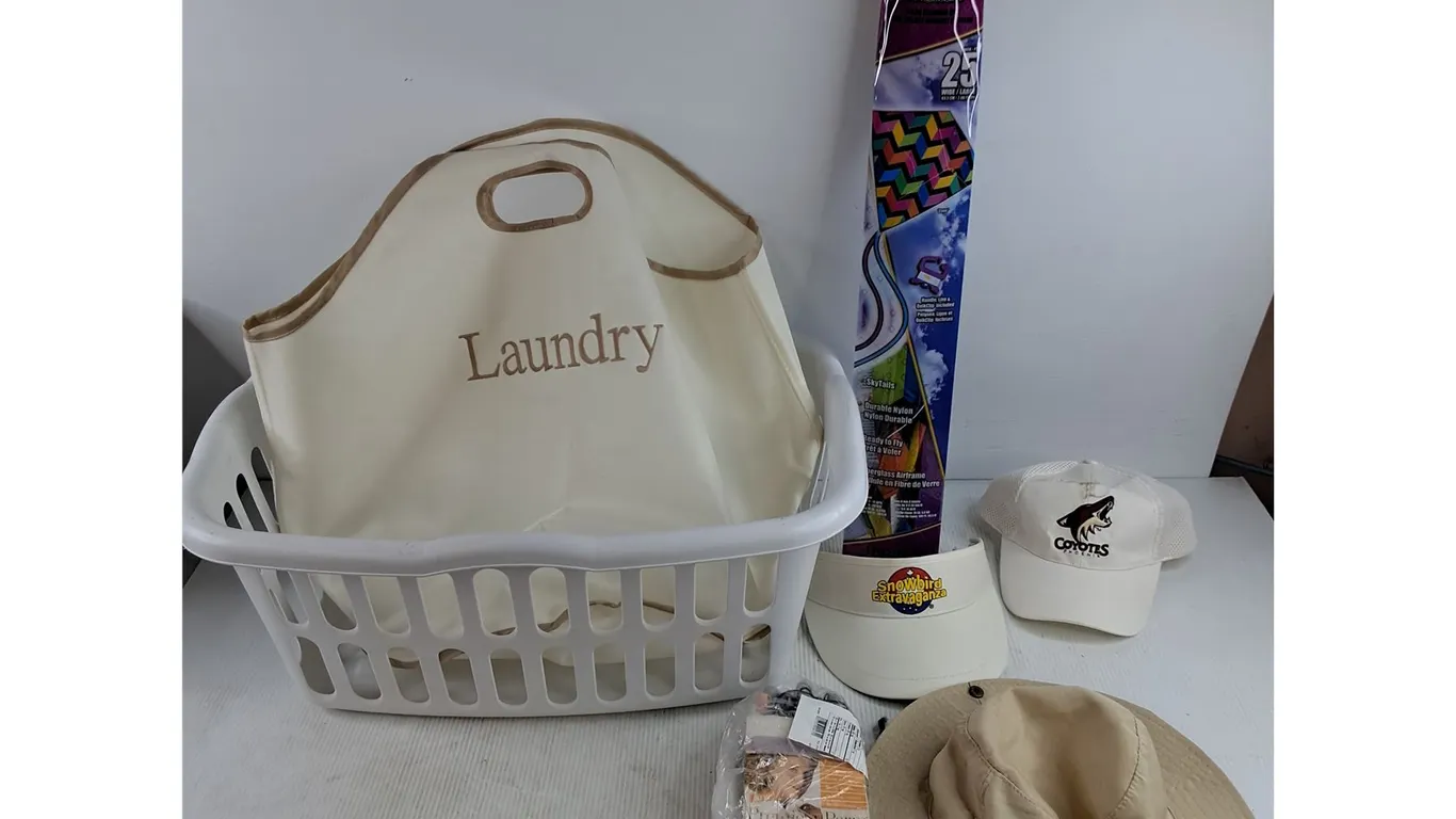 Plastic Basket, Laundry Hamper, Nylon Diamond Kite, Hats, Hair Curling Rods