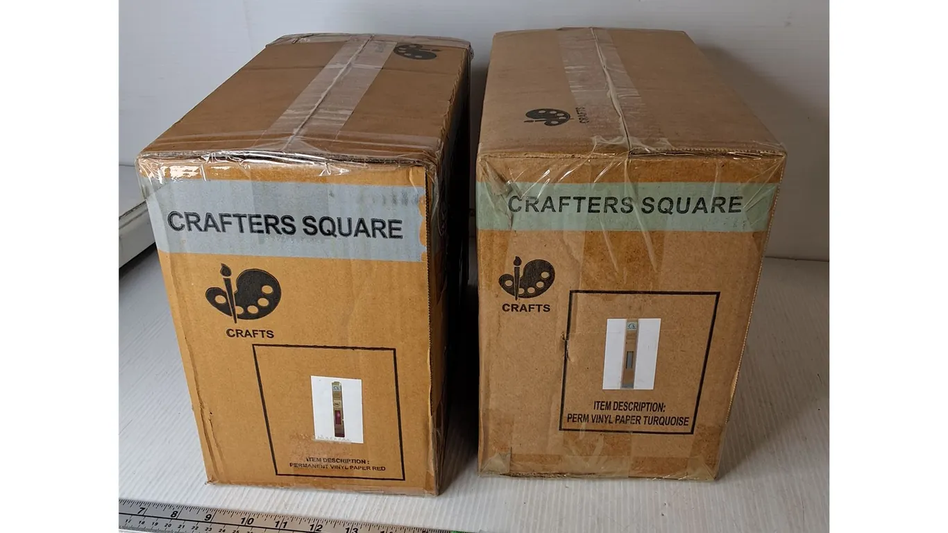 (2) Boxes of Vinyl Paper Rolls- Turquoise & Red