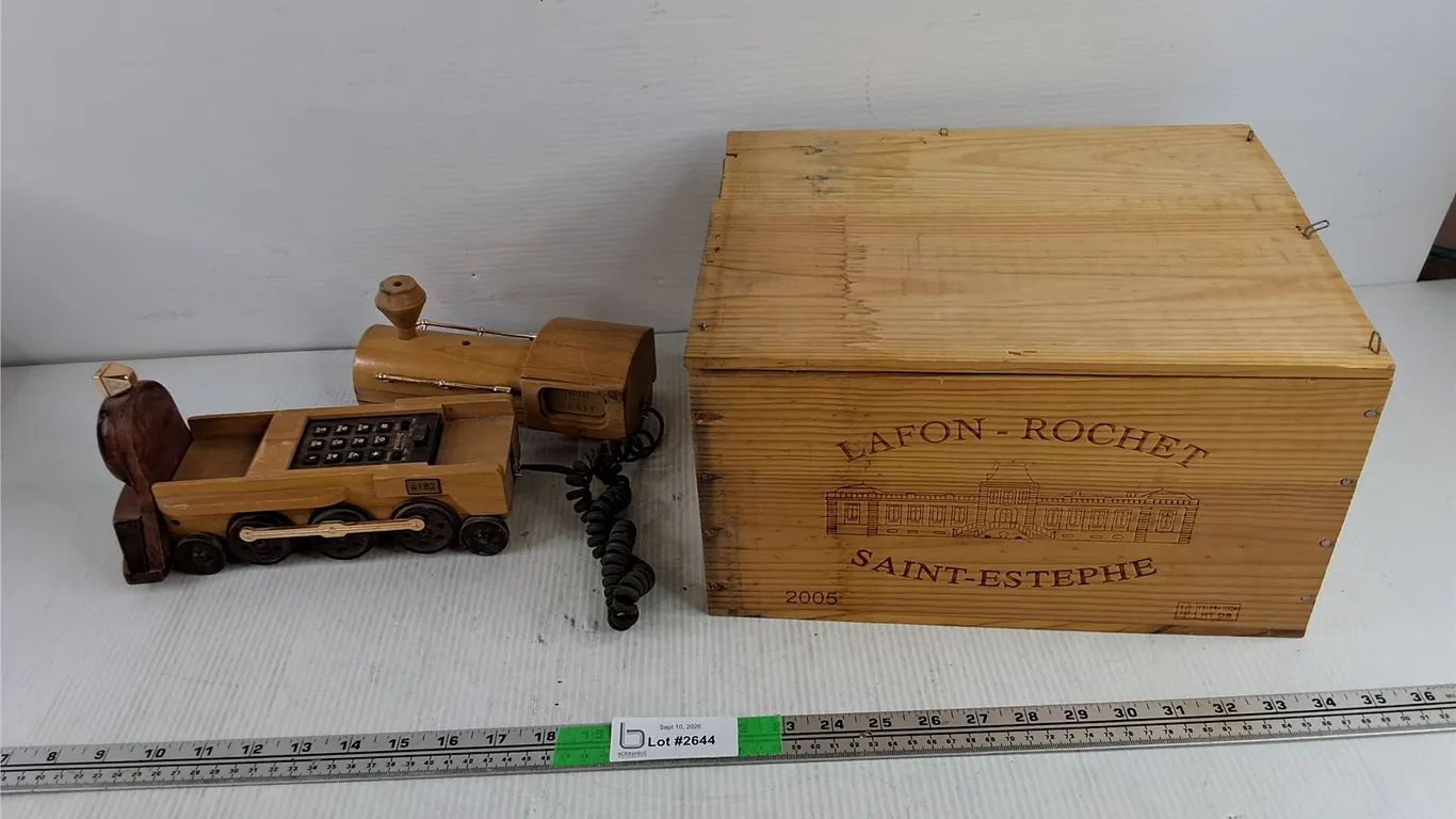 Steam Train Style Dial Phone - As Is, Lafon Rochet Wooden Bottle Box