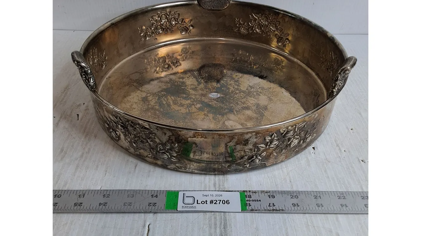 Vintage Silver-Plated Round Serving Tray
