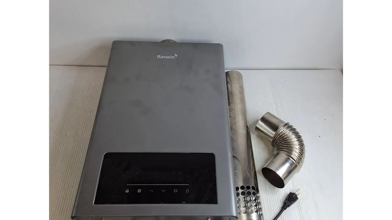 Ranein Tankless Water Heater w/Ducting - Untested, As is - 23x14x7"