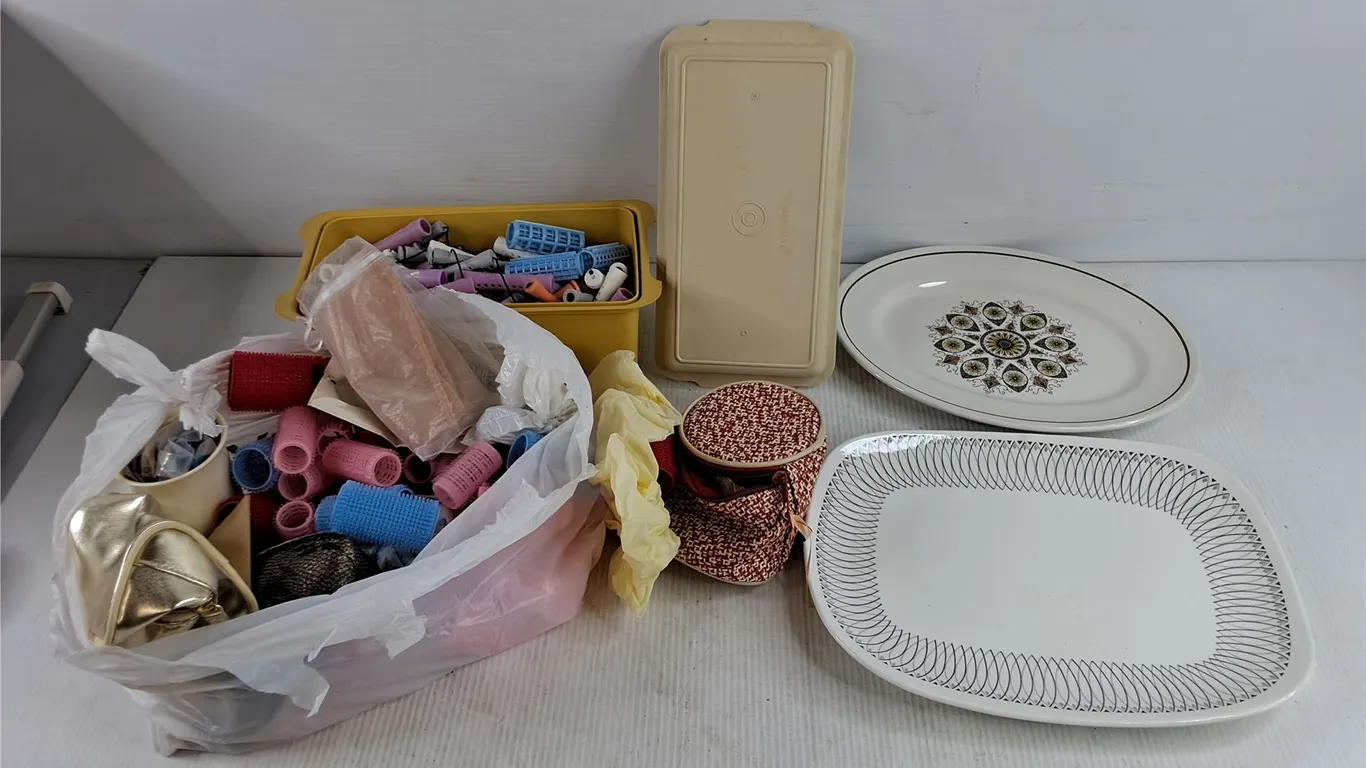 Hair Curling Supplies, Tupperware Container & Ceramic Platters