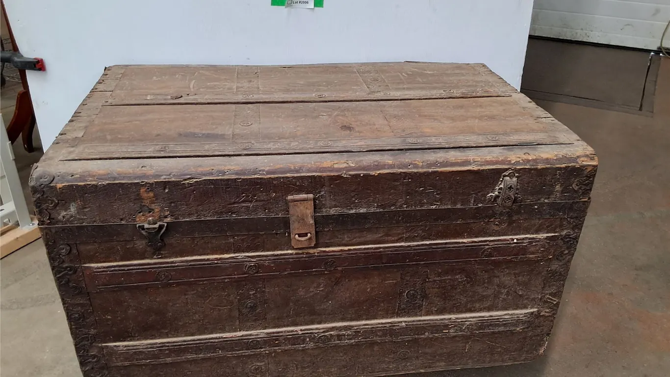 *Wooden Storage Trunk 34" x 21" x 18"- Can't Ship, Dollies Not Included