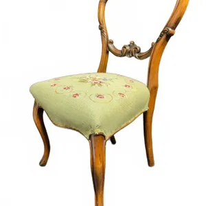 Wooden Side Chair with Needlepoint Upholstered Seat