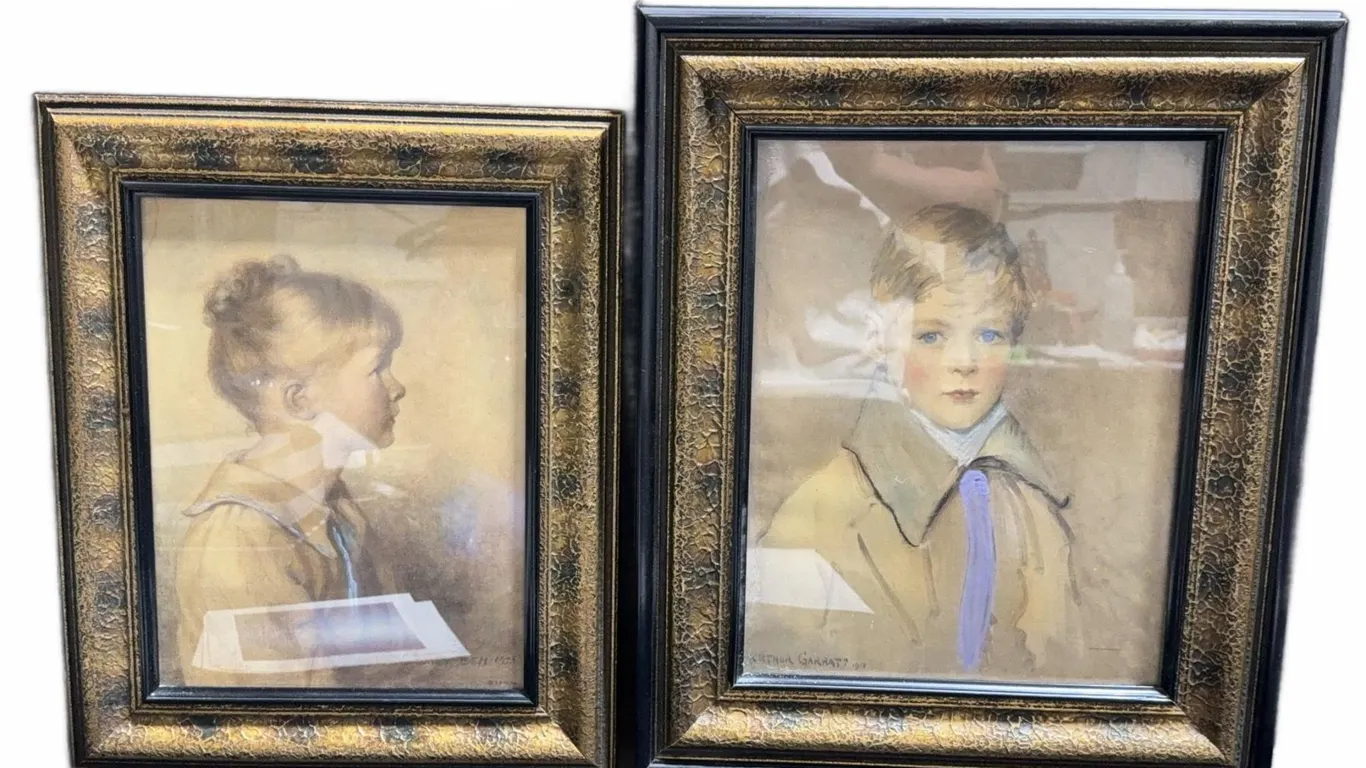 Framed Child Portraits by Arthur Garratt (1919) and Gordon S. Bell (1922)