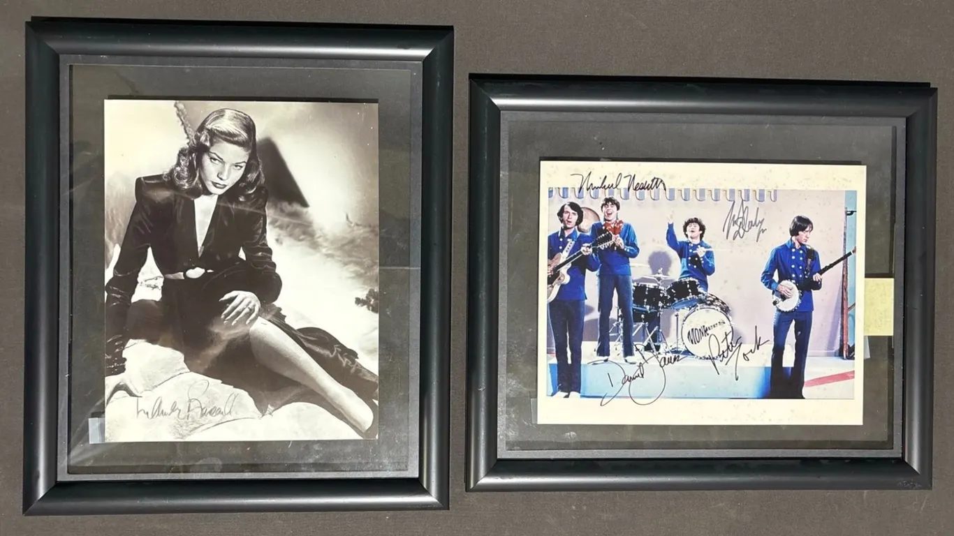 Framed Autographed Photographs: Musical Artists and Lauren Bacall
