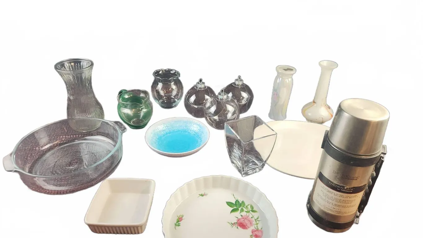 Glassware, Decor, and Thermos Lot