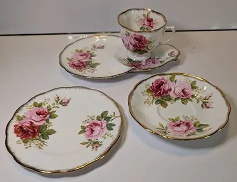 4 Pieces, Royal Albert, American Beauty- Sandwich plate, Teacup, Saucer and Dessert Plate