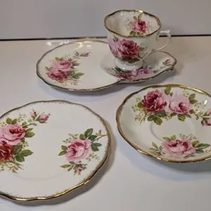 4 Pieces, Royal Albert, American Beauty- Sandwich plate, Teacup, Saucer and Dessert Plate