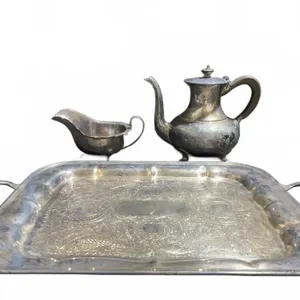 WM Mounts Silver Plated Tea Set with Tray, Teapot, and Creamer