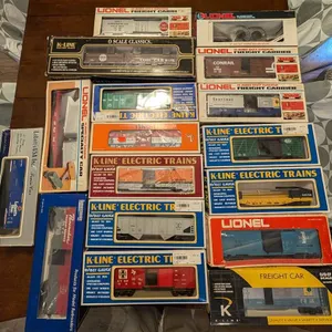 O Gauge Train Cars; 9 Lionel Cars, 9 K-Line Cars, 1 Busch Car; 1 Labbats Car