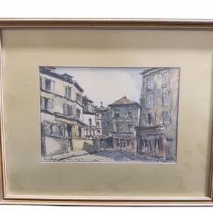 Framed Watercolour Street Scene Signed E. Parcel