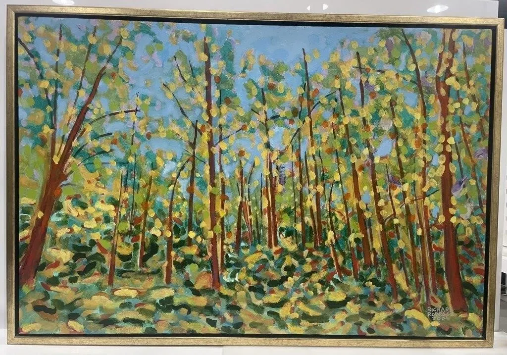 RICHARD ROBESCO 'YELLOW TREES' OIL ON CANVAS