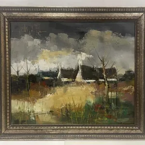 OIL ON CANVAS 'VILLAGE ROOFTOPS'