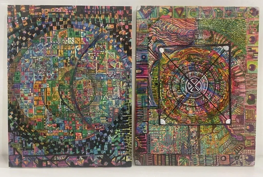 LOT OF TWO UNFRAMED ABSTRACT ACRYLIC ON BOARD