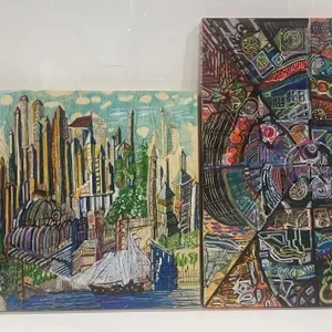 LOT OF TWO UNFRAMED ABSTRAT ACRYLIC ON BOARD
