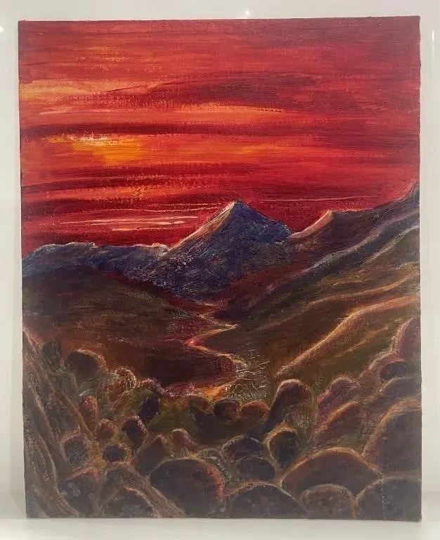 UNFRAMED OIL ON BOARD 'MOUNTAIN LANDSCAPE'