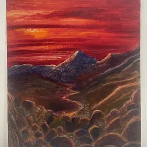 UNFRAMED OIL ON BOARD 'MOUNTAIN LANDSCAPE'