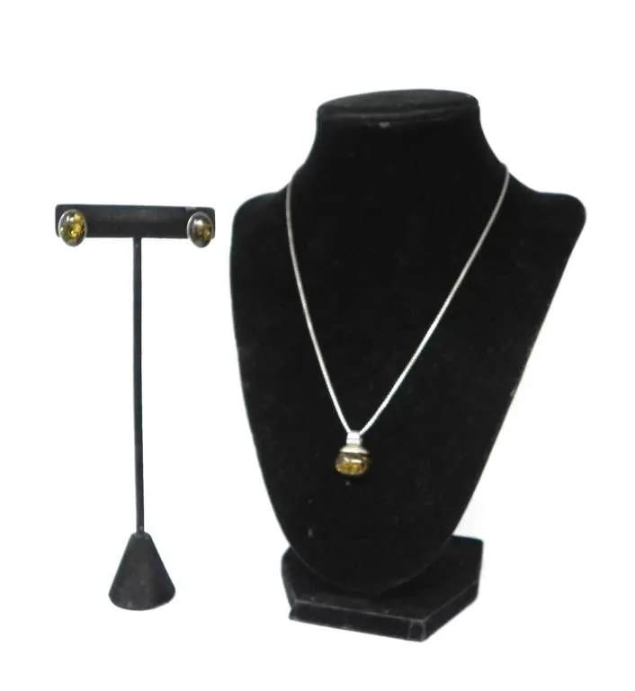 925 SILVER AND BALTIC AMBER EARRINGS & NECKACE 8g