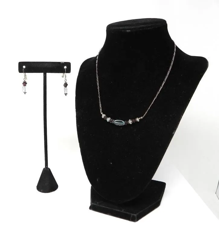 925 SILVER BEADED NECKLACE & EARRINGS 7.96g