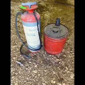 Sprayer and Red Metal Canister Lot