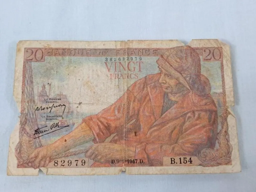 Vintage 1947 Bank Note - 20 Francs