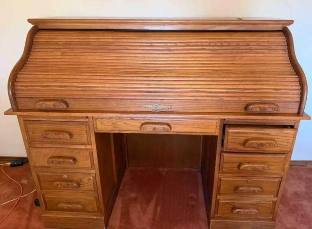 Oak roll top desk, 54" W, 24" D, 45" H