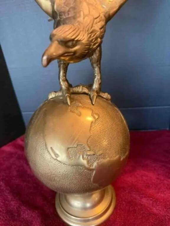 Vintage Brass Eagle on World Globe Sculpture