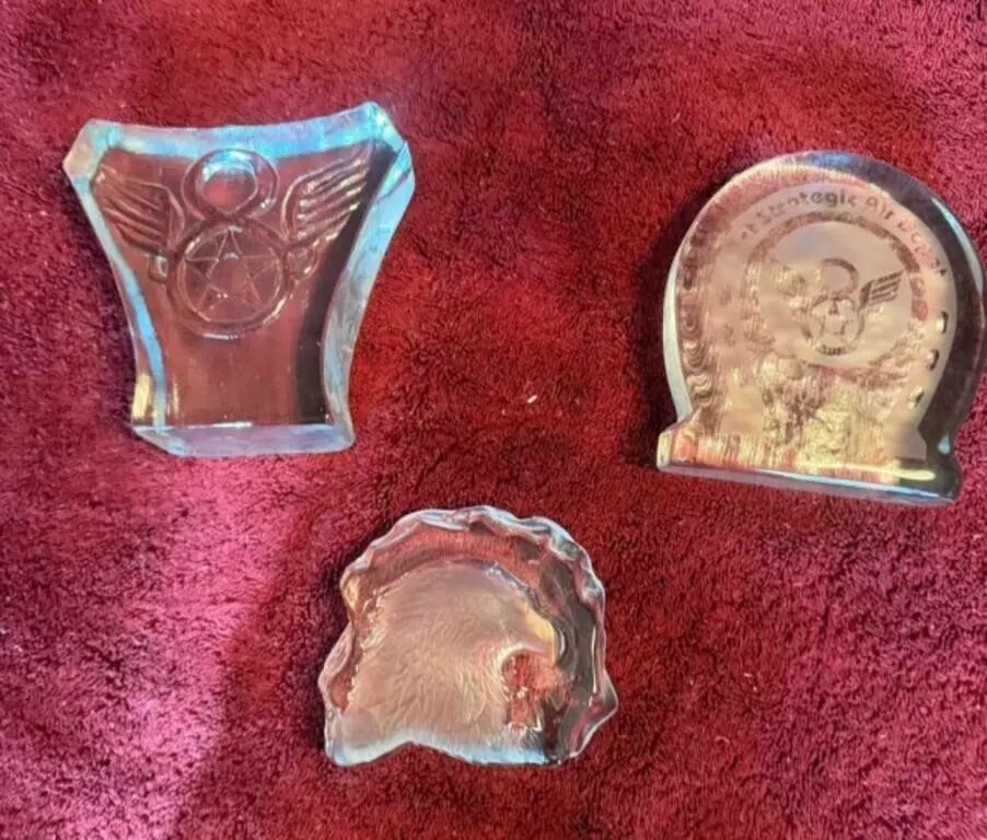 3 Sculptured Glass Paper Weights