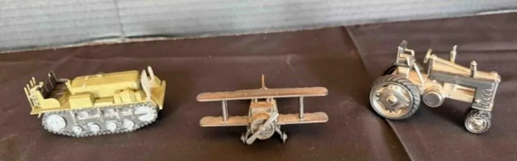 3 Toy Figures: plane, tractor, plastic military
