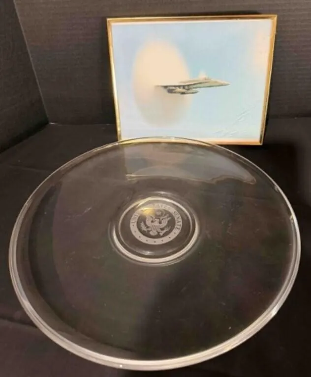 U.S. Senate Clear Glass Platter, Framed Jet Photo