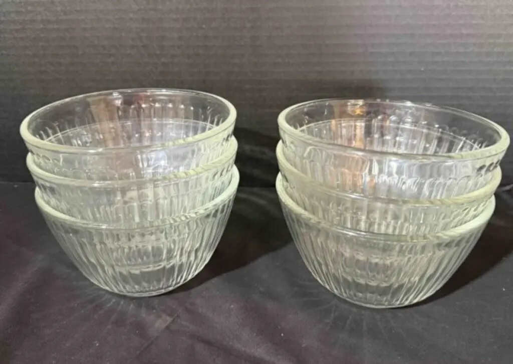 6 Vintage Pyrex Clear Ribbed Bowls
