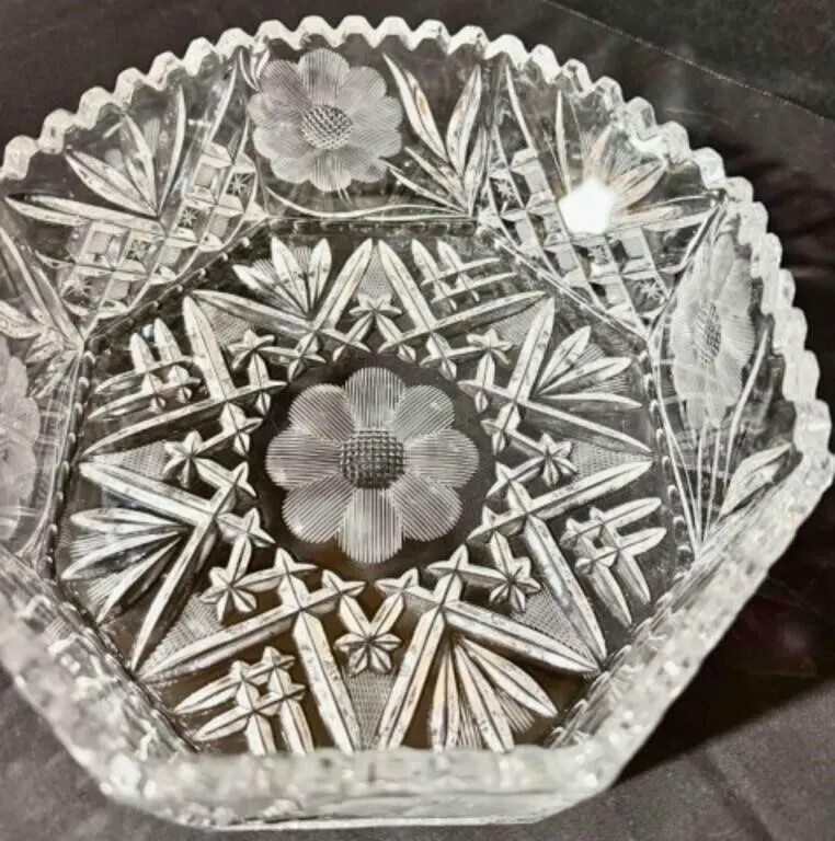 Vintage Cut Glass Serving Bowl