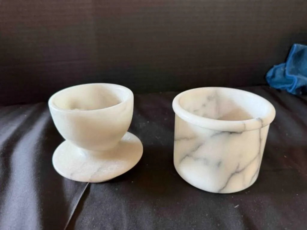 Vintage White/Gray Marble Butter Bell Crock