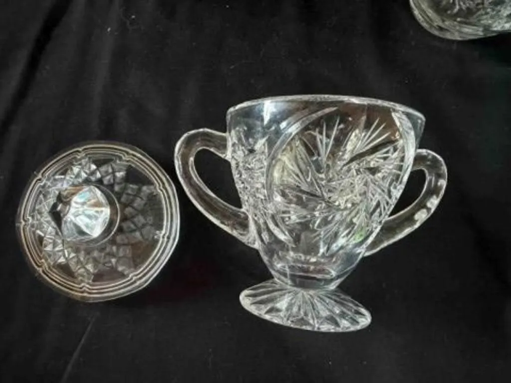 Vintage cut lead crystal creamer & sugar