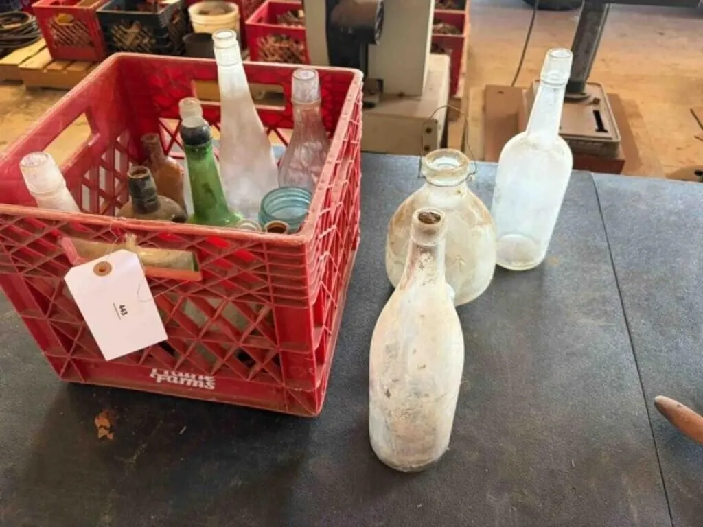 Crate of Old Glass Bottles