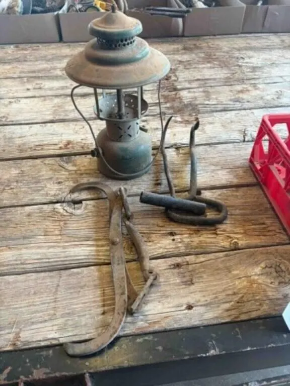 Vintage Torches, Lamp, Hooks, Ice Tongs