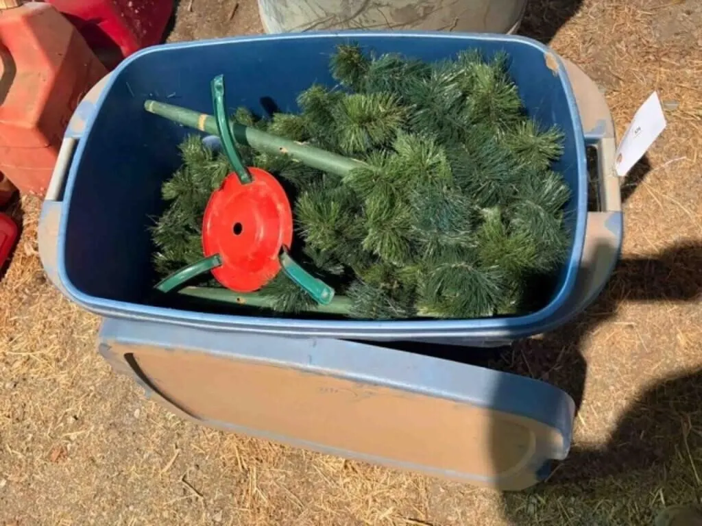 Tote with artificial Christmas Tree