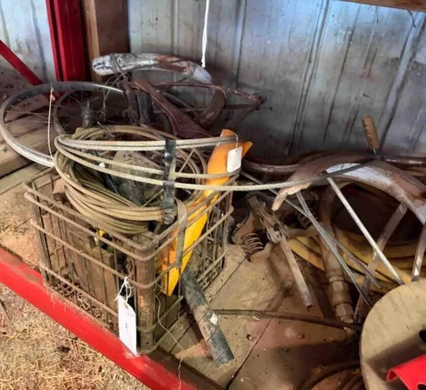 Shelf Contents: Bicycle, scrap, cable