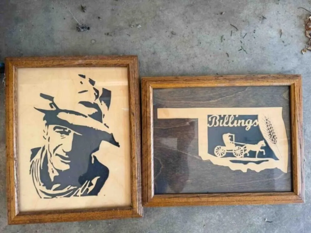 Metal Eagle Sign & 2 framed Silhouettes
