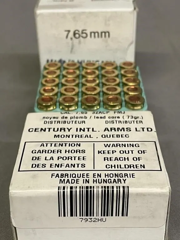 Three boxes of 25 32ACP 7.65mm cal. pistol
