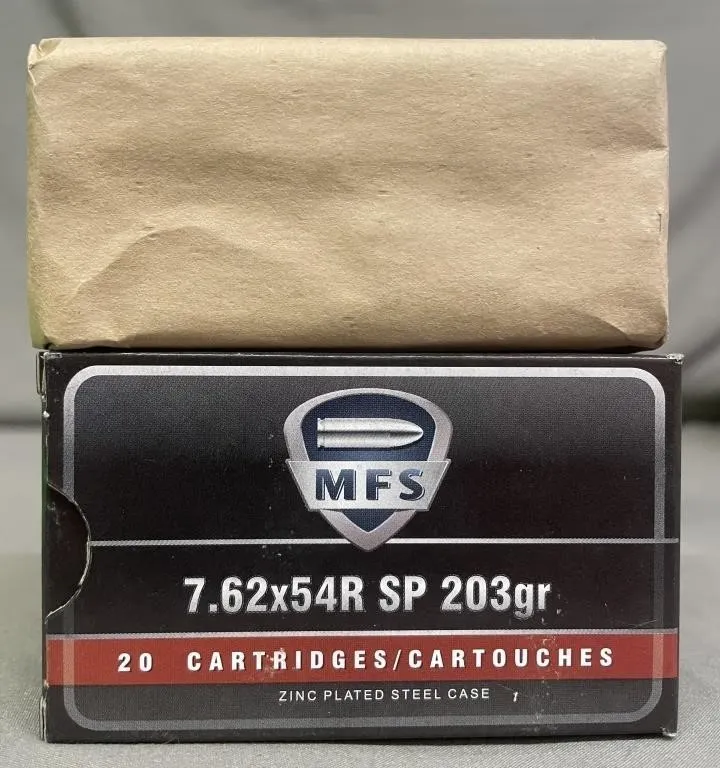 Box of 20 MFS 7.62 x 54R cal. cartridges.