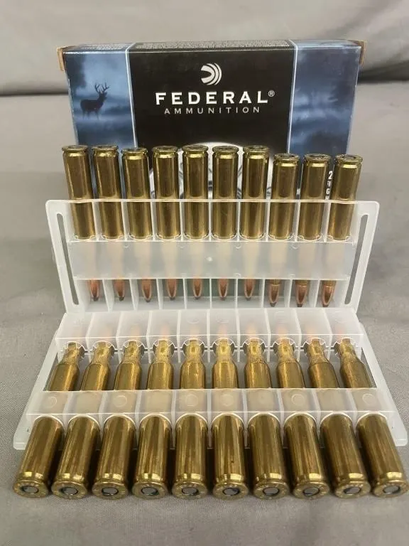 Box of 20 Federal.25-06 REM CF rifle cartridges.