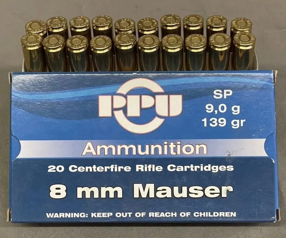 Box of 20 PPU 8mm cal. Mauser CF rifle