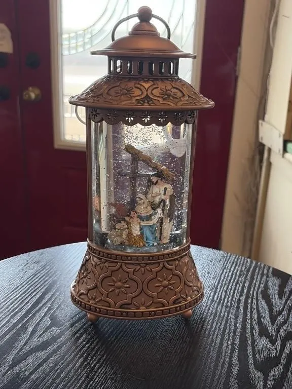 10 inch Lighted Nativity Snow Globe Lantern