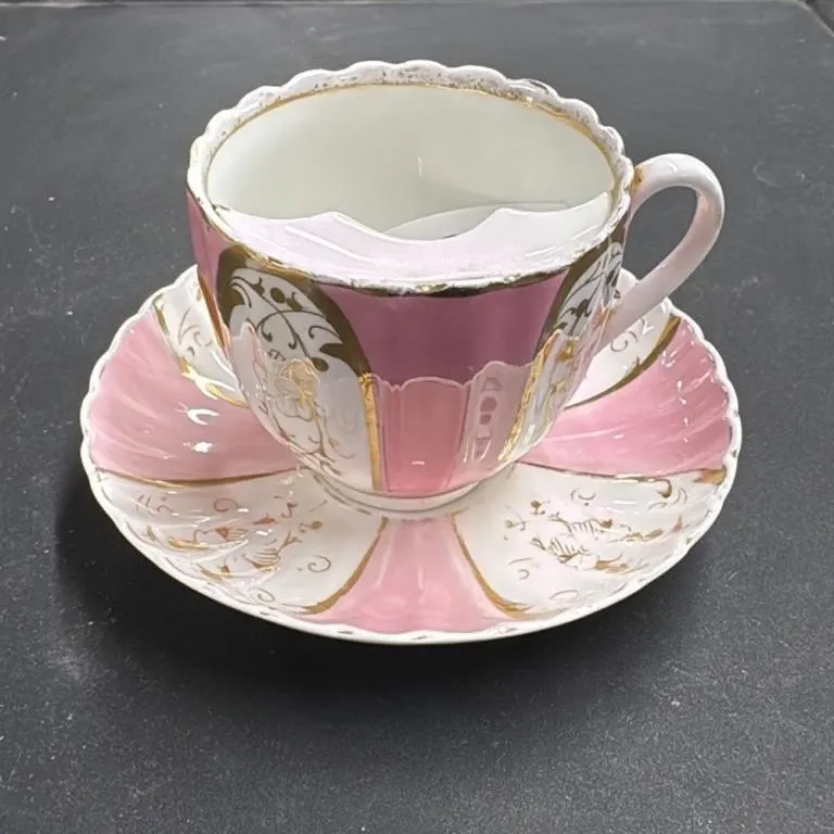 Vintage Pink & White Teacup and Saucer Set with Go