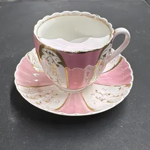Vintage Pink & White Teacup and Saucer Set with Go