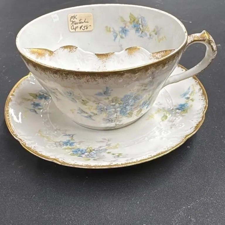 Vintage French Porcelain Mustache Cup and Saucer S